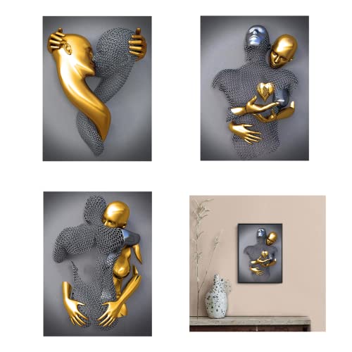 Modern Kunst Wand 3er Silber Metallfigur Skulptur Effekt Bild Abstrakt...