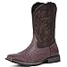 IUV Cowboy Boots For Men Western Ostrich Wide Durable Fashionable Embroidered Pull On Slip Resistant Assorted Colors Boots
