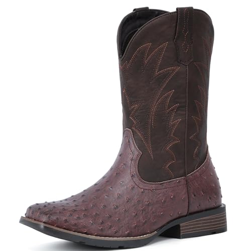 Image of IUV Cowboy Boots For Men Western Ostrich Wide Embroidered Pull On Boots