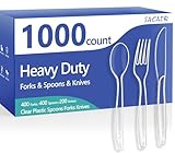 SACATR 1000 Count Plastic Silverware Heavy Duty - 400 Forks, 400 Spoons, 200 Disposable Knives, BPA-Free, Disposable Plastic Cutlery Set, Plasticware Suitable for Party Everyday Use ﻿