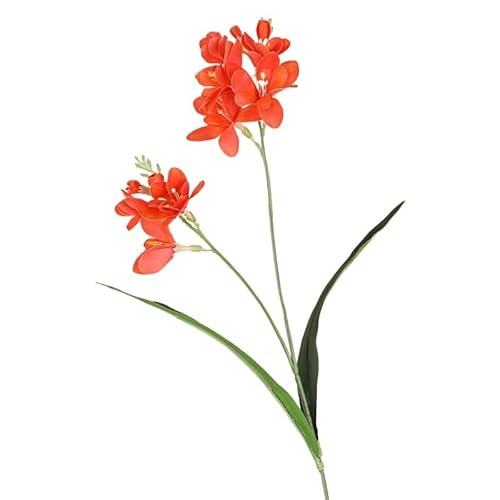 Flor Artificial de Fresia, Rama única, 2 Tenedores, Flor de simulación de Fresia con Hojas, sensación Huihua, arreglo Floral for el hogar y la Boda(Naranja)