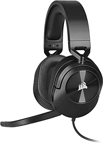 Corsair HS55 Surround Wired Gaming On Ear Headset (Leatherette Memory Foam Ear Pads, Dolby Audio 7.1 Surround Sound on PC and Mac, Lightweight, Omni-Directional Microphone, Multi-Platform) Carbon