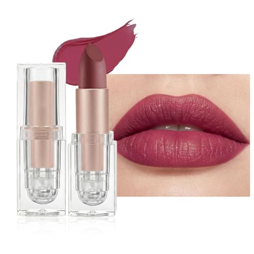 mekuel Wine Red Hydrating Cream Lipstick Satin Matte Finish, Natural Moisture Lipstick with Vitamin E, Smooth Hydrating High Pigmented Lip Crayon for Women Waterproof, Comfortable Daily Lip Makeup