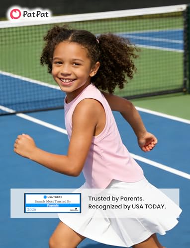 Image of PATPAT Girls Tennis Skirt Sets Moisture Wicking Tank Tops and Pleated Skirts 2 Piece Outfits Activewear Sets 5-12 Years
