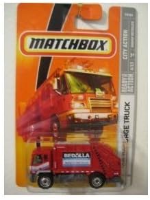 Mattel Matchbox 2008 MBX City Action - Coche de metal fundido a presión a escala 1:64 #46 - 08, camión de basura, rojo, cama nueva LLA