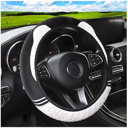 Osilly 15 Inch Car Plush Steering Wheel Cover for Winter Warm, Anti-Slip Automotive Steering Wheel Protector Interior Decoration for Women Man, Universal for Vehicle SUV Truck RV and More (White)