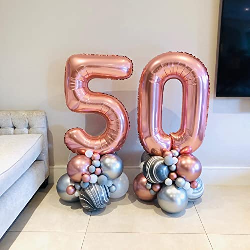 Image of 40 Inch Rose Gold 50 Number Balloons Giant Jumbo Huge 50 Foil Mylar Helium Number Digital Balloons Rose Gold Birthday Mylar Digital Balloons 50th Birthday Parth 50th Anniversary Events Party