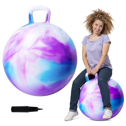 ZOOJOY 28In Hopper Ball for Adults & Teens 16+, Clodus Bouncy Ball with Handle, Sit On Hippity Hop with Air Pump, Active Play for Family Activities & Indoor/Outdoor Sports