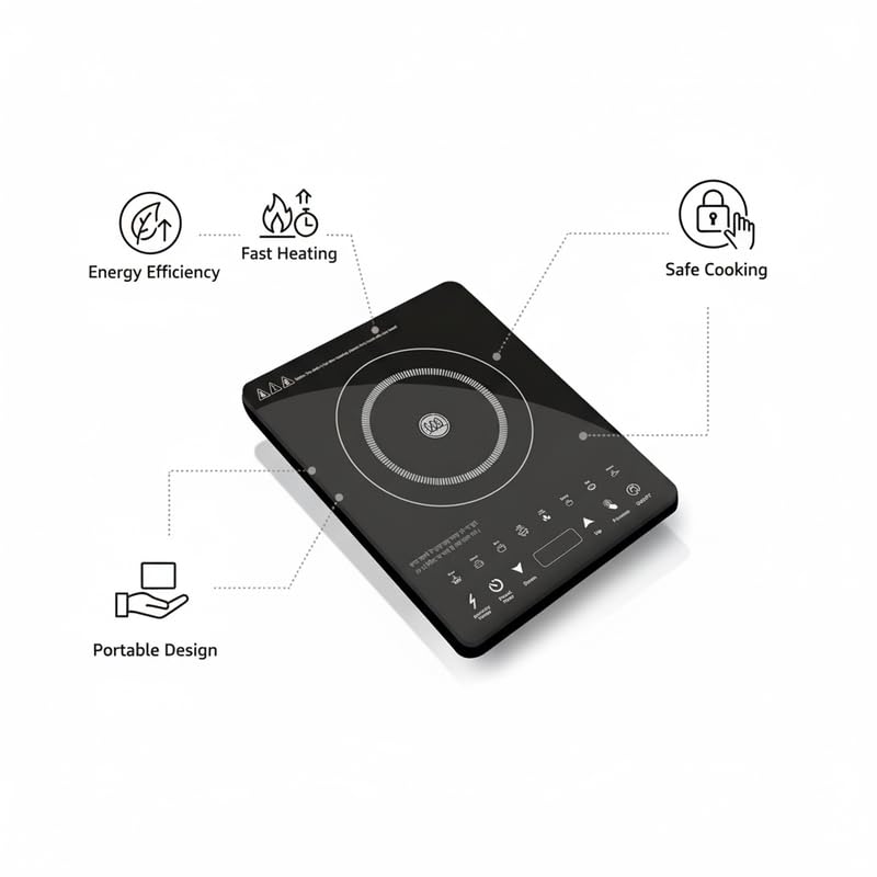 Image of Drumstone (15 Years Warranty) 2000W Induction Cooktop with Touch Control, Single Burner Induction Stove, Fast Heating Electric Cooktop with LED Display & Adjustable Temperature