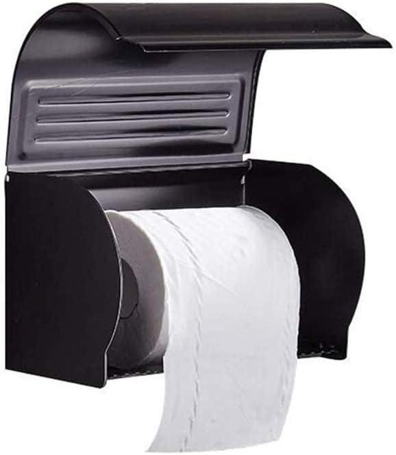 Black Wall - Mounted Toilet Paper Holder - Enclosed Bathroom Tissue Storage