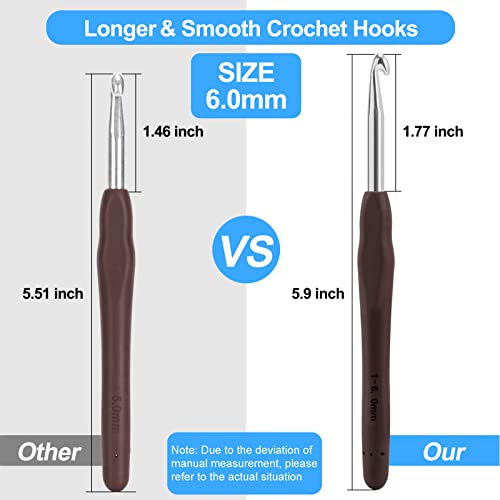 Image of Vodiye 10PCS Crochet Hooks, Professional Extra Long 6.0mm, Ergonomic Handle, Crochet Needle for Beginners and Experienced Lovers