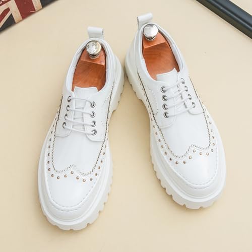 Image of Men's Patent Leather Platform Wingtip Oxford Shoes with Rivets Round Toe Lace Up Lug Sole Brogue Dress Shoes Comfortable Business Work Causal Derby Oxfords