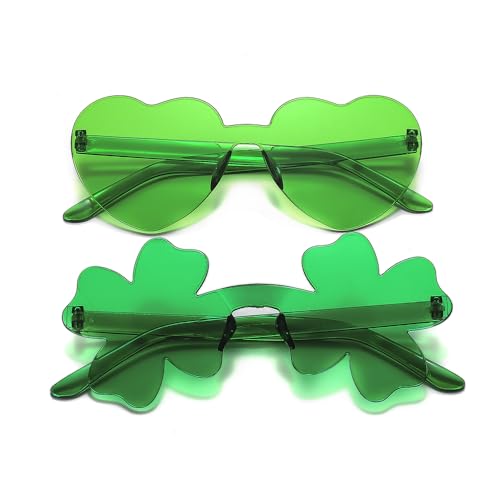 IKANOO 2 Pcs St.Patrick's Day Irish Shamrock Sunglasses Green Clover Glasses for Party Sunglasses4