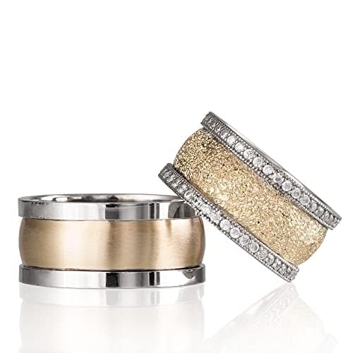 Conjunto de anillos de boda Conjunto de alianzas de boda a juego para parejas de plata Conjuntos de anillos de bodas de plata de ley 925 personalizados para hombre y mujer