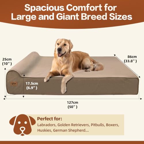 Image of Sytopia XXL 35D Memory Foam Dog Bed for Extra Large Dogs - 7 inch Thick Orthopedic Pet Couch for Seniors and Big Breeds up to 150 Pounds, with Waterproof Liner & Washable Cover, 50 inchx 34 inchx 7 inch, Brown