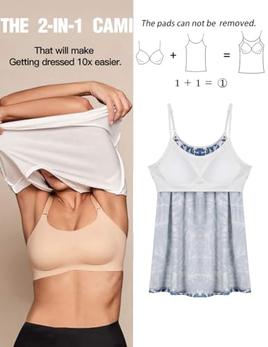 Image of Camisoles for Women with Built in Bra Adjustable Strap Tank Tops Cami Sleeveless Summer Tops for Workout Sleeping Traveling