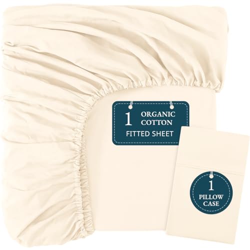 Lane Linen Parure de lit 2 pièces 100 % coton bio à longues fibres, tissage percale, housse de couette respirante avec fermeture à boutons – Ivoire
