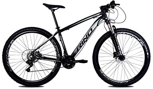 BICICLETA ARO 29 RINO EVEREST 24V - CAMBIOS INDEX - FREIO HIDRAULICO - TRAVA (PRETO/PRATA, 19)