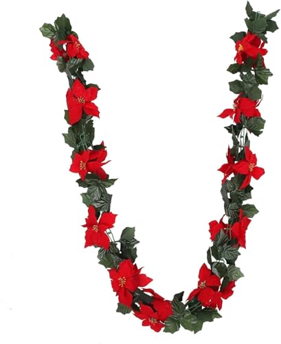 FOMIYES 72" Artificial Poinsettia Garland for Christmas Decor, Simulation Holly