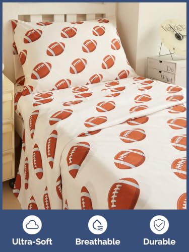 Image of Kids Twin Size Football Bed Sheets - 3 Piece Kids Football Sheet Set - Sporty Touchdown Bedding - Ultra-Soft, Cute & Cozy - Breathable & Machine Washable - Bed Set for Boys, Girls, Teens & Toddlers