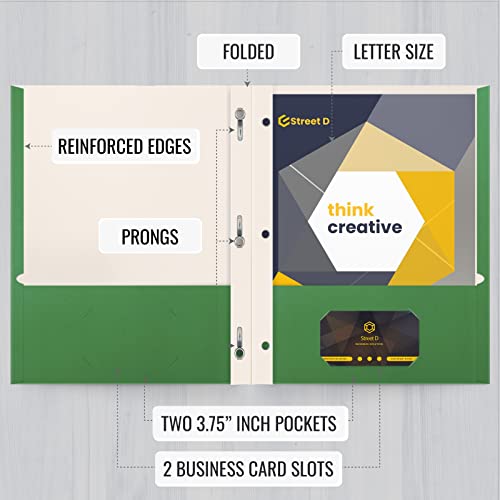 Green Paper 2 Pocket Folders With Prongs, 50 Pack, By Better Office Products, Matte Texture, Letter Size Paper Folders, 50 Pack, With 3 Metal Prong Fastener Clips, Green #TOP2