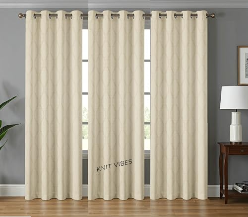 Image of Room Darkening Grommet Curtains 9 Feet Long Set of 3 pcs for Living Room | 70-75% Room Darkening Long Door Curtain Panel, Cream