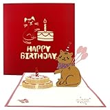 biglietto di compleanno pop-up 3d per amanti dei gatti, divertente biglietto di compleanno con gatto, con busta, tagliato al laser, design pop-up, qualità fatta a mano, auguri di buon compleanno per