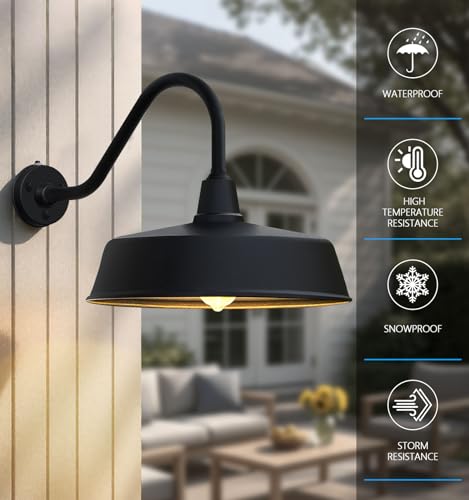 Image of JOESA Large 18 inch Outdoor Gooseneck Barn Light 2-Pack, Dusk to Dawn Farmhouse Wall Light Fixture for Porch and Garage, Classic Exterior Barn Light, Weather Resistant