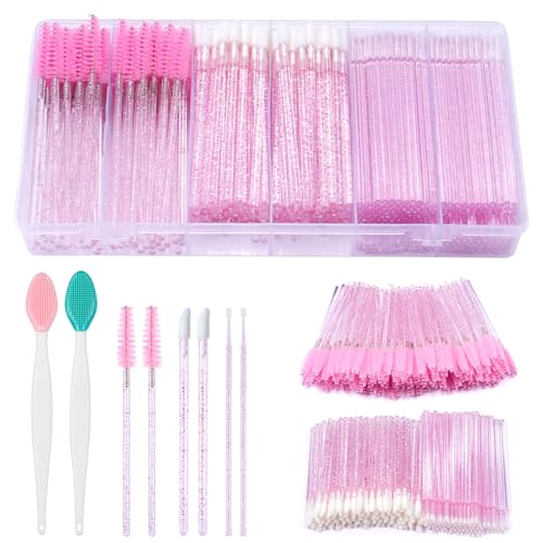 302pcs Cepillos Desechables Cejas Set- 100 Pinceles De Pestañas-100 Brochas De Labios-100 Cepillos Mirco-2 Pinceles De Silicona Para Limpieza De La Nariz- Aplicadores De Maquillaje Para Cejas