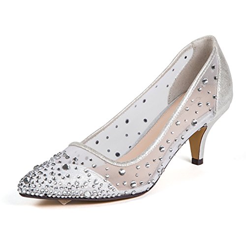 LADY COUTURE Rhinestone Mesh Dressy Shoes, Silk Silver 38