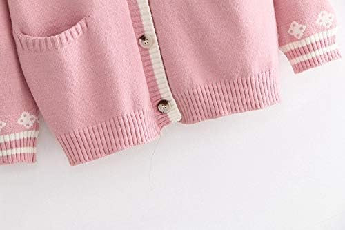 Himifashion Cute Knitted Cardigan Teen Girls Kawaii Bunny Embroidery Long Sleeve Sweater with Pockets V Neck Knitwear