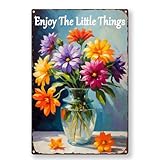Garden Signs Outdoor Garden Decor Vintage Metal Tin Sign Enjoy The Little Things Sign Funny Fresh Flowers Sign Outdoor Signs For Porch Patio Wall Decor Farmhouse Country Home Decorative 8x12inch