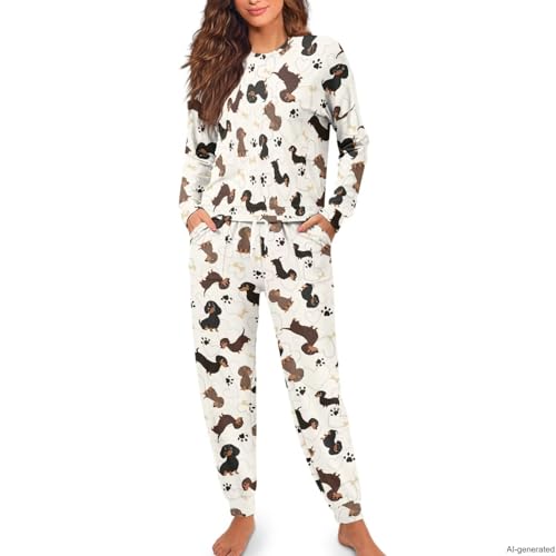 Image of Women's 2 Piece Printed Pajama Set Long Sleeve Sleepwear Set with Long Pants Casual Lounge Sets with Pocket