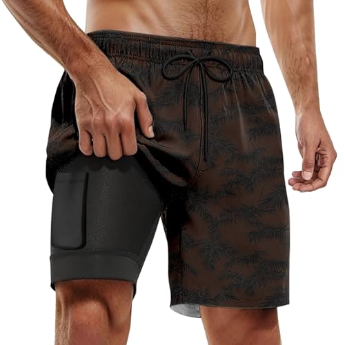 Fxbar Mens Swim Trunks with Compression Liner 7'' Stretch Beach Shorts Lightweight Quick Dry with Zipper Pockets - Main Image