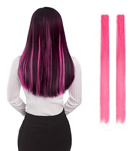 AASA Reusable Colored Hair Streaks Extensions for Women and Girls Kids Princess Costume Dress up Hair Accessory Set of 2 Pcs (Light Pink)-image-34