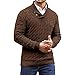Qolkmuiy-GJ Men's Shawl Collar Textured Sweaters Casual Button Waffle Knitted Pullover Knit Mock Neck Polo Sweater (X-Large,Dark Brown)