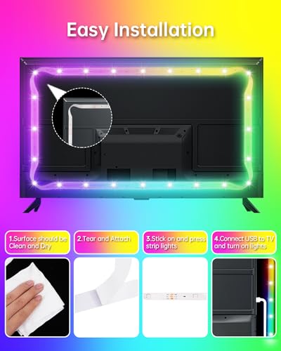 Daymeet-TV-LED-Backlight-164FT-LED-Lights-for-TV-for-45-85-inch-TV-Led-Light-Strip-Backlight-ICRGB-Rainbow-Color-Changing-TV-Lights-USB-Music-Sync-Bluetooth-APP-Control-with-Remote-for-Bedroom
