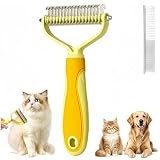 2026 New Pet Pro Tool Grooming, Dematting Comb for Dogs and Cats, Double Sided Undercoat Rake Pet Brush with 17 Teeth, Deshedding Dog Brush Removes Tangles Knots and Loose Fur (Yellow)