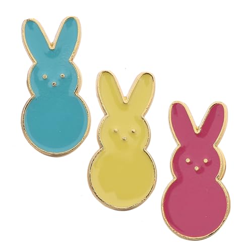 Easter Bunny Enamel Pins Colorful Peeps Rabbit Brooch Set Blue Yellow Pink with Gold Trim 3 Pack Holiday Decoration Gift