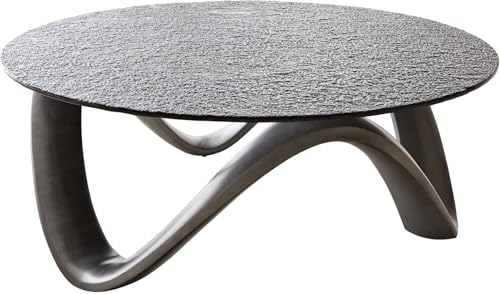 Table de Salon Tanju Argent 90x90 cm avec Verre en Relief Gris Table Basse
