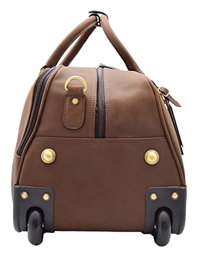 Wheeled Holdall Real Hunter Leather Travel Duffle Cabin Size Rolling Weekend Bag Albert, Brown, M, Leather Holdall With Wheels4
