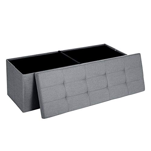 SONGMICS Folding Storage Ottoman Bench Storage Chest Foot Rest Stool with Metal Support
