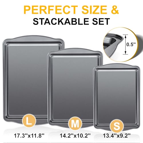 Gymdin Baking Sheet Set of 3 - Carbon Steel Cookie Sheet for Baking, 17/15/13 Inch, Nonstick Baking Pan with Dual Handles, Stackable, Rust & Warp Resistant, Perfect for Baking, Roasting, and More - image 2