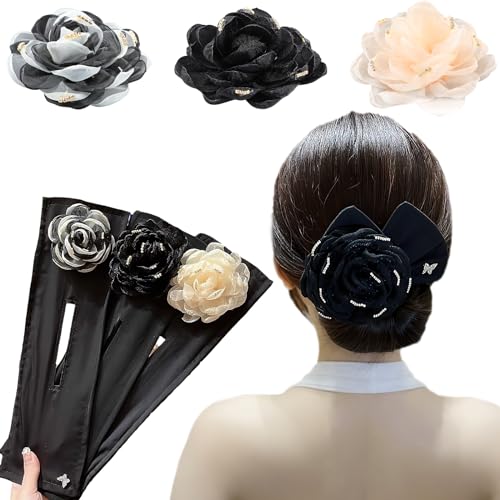 3PCS Hand Embroidered Flower Hair Bun Maker - Lazy Curlers with Deft Bun Design, Perfect for Women & Girls with Long Thick Hair