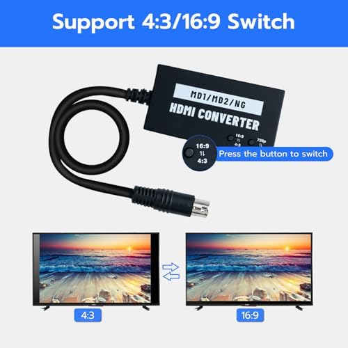 Mcbazel HDMI Adapter for Sega Genesis Model 1/2for HDTV, Multifunctional Video Converter 4:3/16:9, 720P/1080P for Genesis Model 1/2and NEOGEO Requires Original Unmodified Console with RGB Output — view 3
