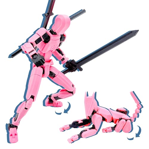 Uodofy Assembly Completed T13 3D Action Figure Set,Dummy Robot Titan 13 Action Figures,Upgraded Tight Joints,3D Printed Multi-Jointed Movable Toy (Pink + Black)