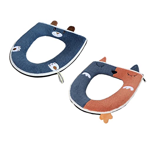 Sonwaha 2 Stück Toilettensitz Wärmer,WC-Sitz Cover Antibakteriell Klobrillenbezug Plüsch,Toilettensitzbezug mit Reissverschluss Wärmer Wc Sitzbezüge Toilet Seat Cover Warm