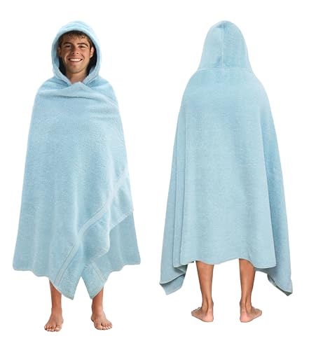 COTTON CRAFT Ultra Soft Hooded Towel Oversized 35x70 Towel with Hood for Adults - 580 GSM 100% Cotton Ringspun Terry - Pool Beach Bath Sheet Wrap - Luxurious Plush Absorbent Light Blue
