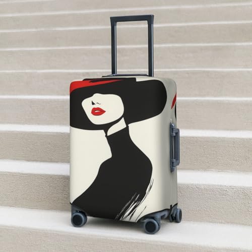Red Lips Black Hat Woman Minimalism Elastic Travel Luggage Covers Dustproof Scratch-Resistant Suitcase Protector Fit 22-24 Inch 5