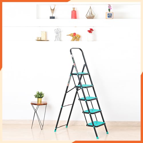 Image of Prime Hulk 5 Step Heavy Duty Steel Step Ladder for Home | Extra Wide Anti-Skid Steps | Strong Stable No-Wobble Design | Powder Coated | Slim Foldable Space Saving Ladder with Rubber Feet
